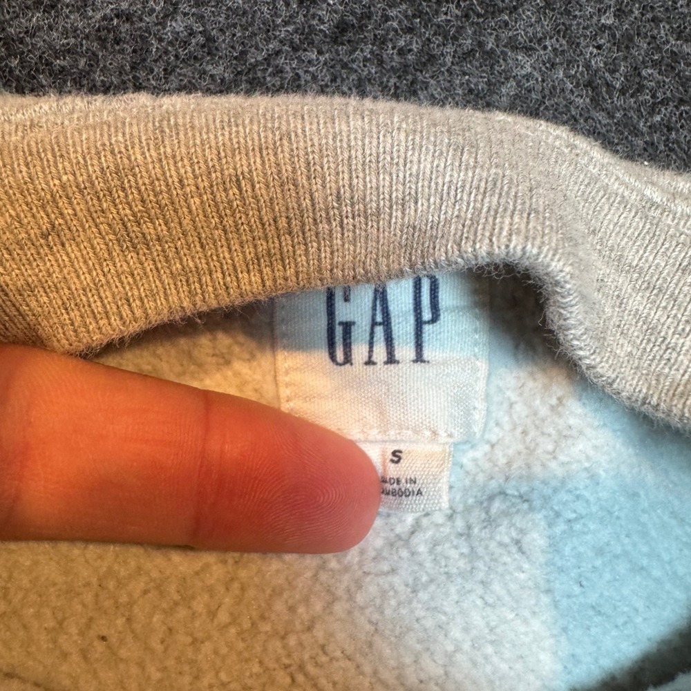 Gap Arch Logo Crewneck Sweatshirt Heather Gray Navy Blue Fleece Mens Small - Picture 3 of 6